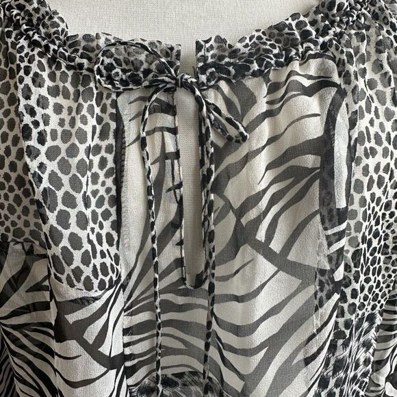 See by Chloe 100% Silk Jungalow Zebra Leopard Print Keyhole Off Shoulder Blouse - Picture 3 of 13